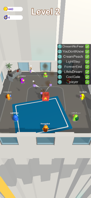 Throw The Bomb Game Screenshot - Level 2 with player list